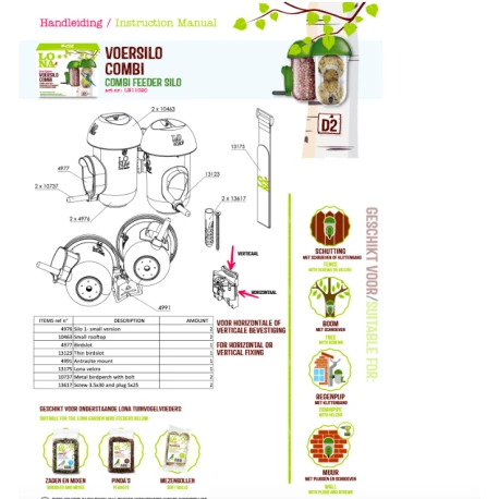 Mangeoire Lona "Voersilo D2 Combi" - Vert 4 Mangeoire Lona "Voersilo D2 Combi" - Vert - Afbeelding 2