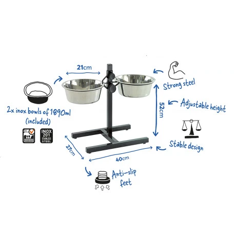 Duvo Twin Feeder Support Pied En H + Gamelles 1890ml - L - 52CM 4 Duvo Twin Feeder Support Pied En H + Gamelles 1890ml - L - 52CM - Afbeelding 2